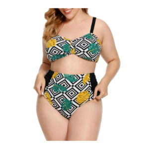 Plus Size Women  Bikini Floral Printed Swimsuit beach wear